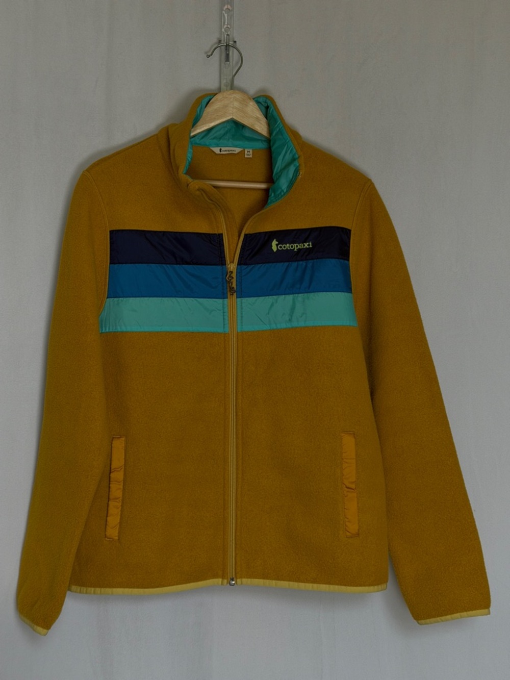 Cotopaxi Women's Teca Mustard Full Zip Fleece Jacket Size M Navy Teal Stripes - Picture 2 of 13